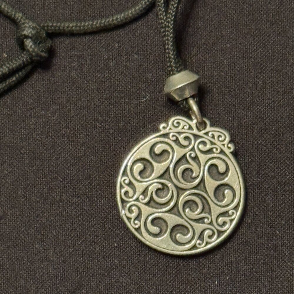 Vintage Fashion Necklace Silver tone with black cord